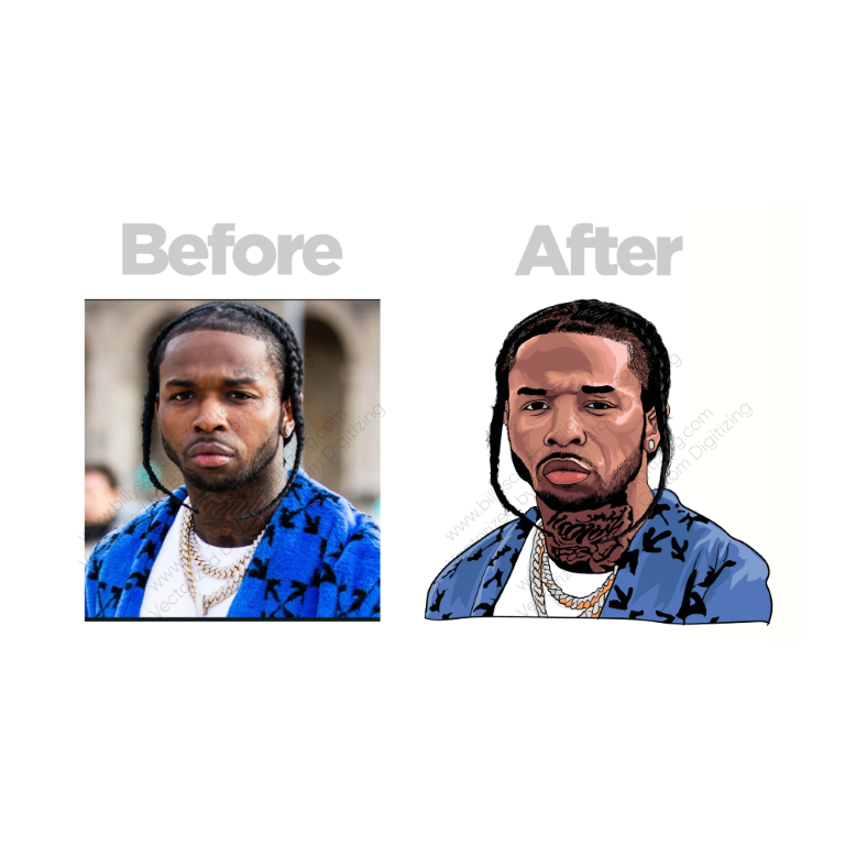 Before and after portrait of a man through vector art
