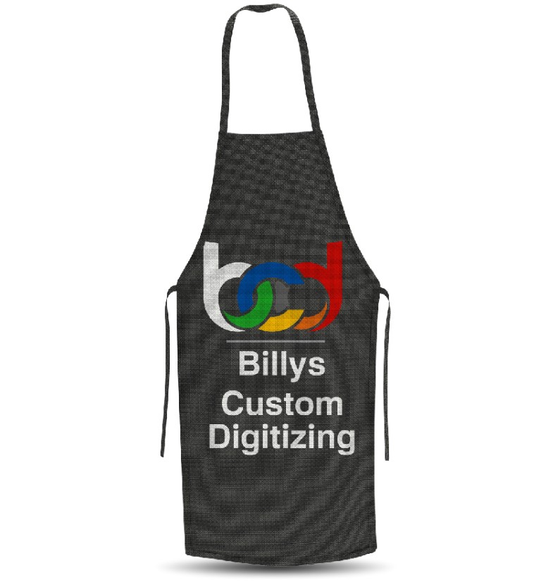 Apron with Billys Custom Digitizing logo in front