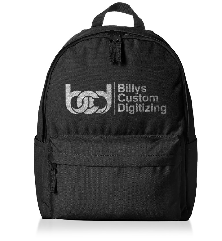 Backpack with Billys Custom Digitizing logo embroidered