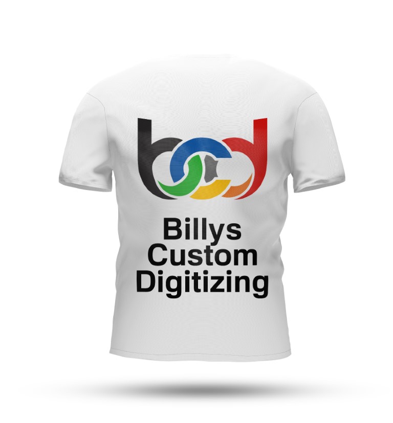 T shirt with Billys Custom Digitizing logo embroidered