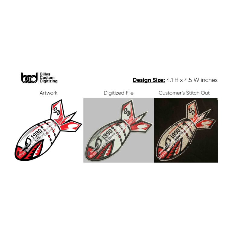 Artwork in digitized and stitch form