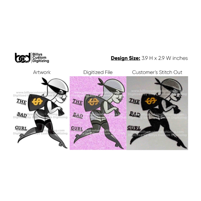 Artwork in digitized and stitch form