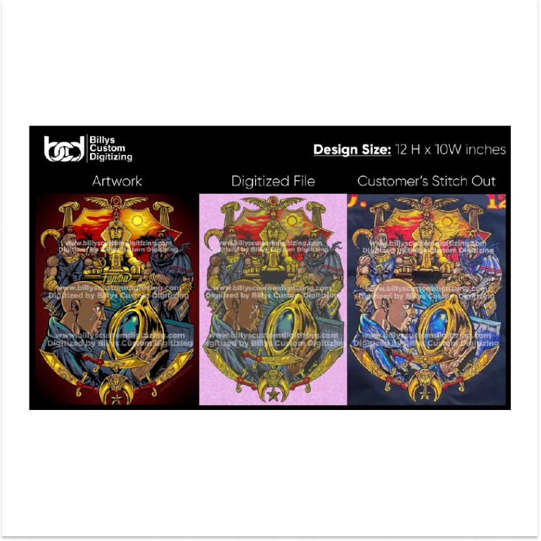 Artwork in digitized and stitch form