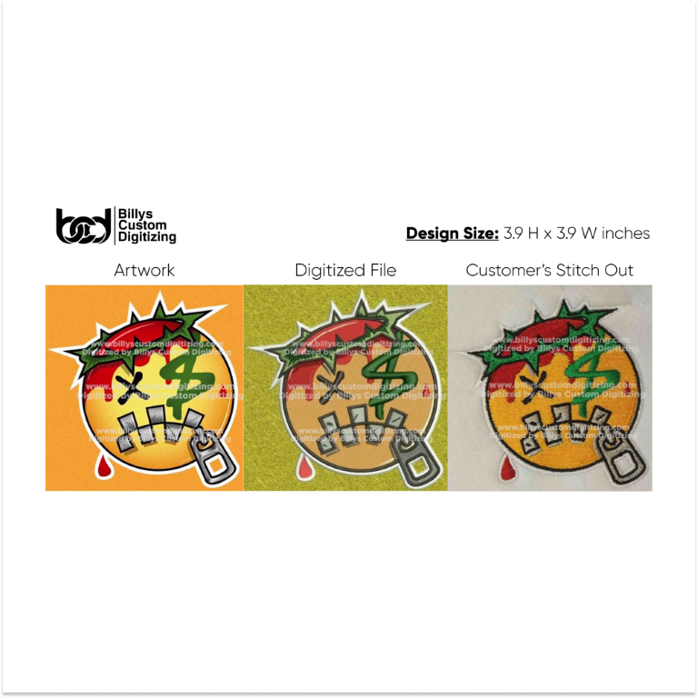 Artwork in digitized and stitch form