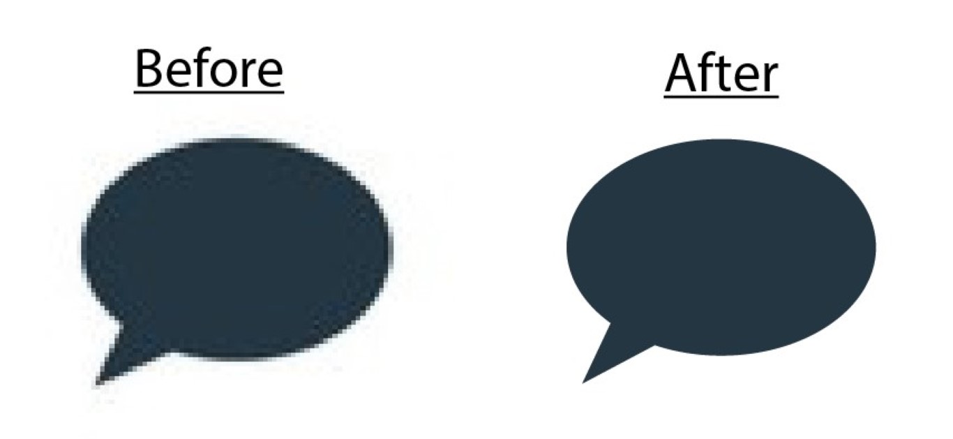 Before and after design of a speech bubble in vector art